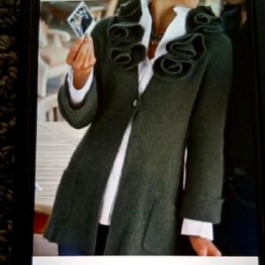 Soft Surroundings Green La Vie En Rose Alpaca Wool Blend Cadigan Ruffle 1x